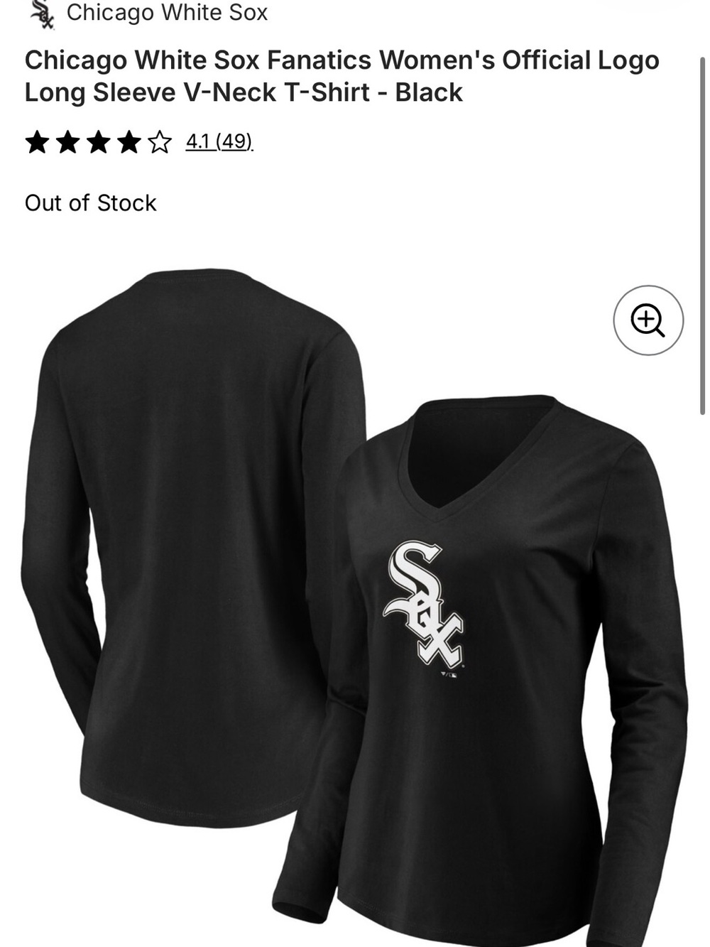 White Sox Fanatics Black Women's V-Neck Team Tee